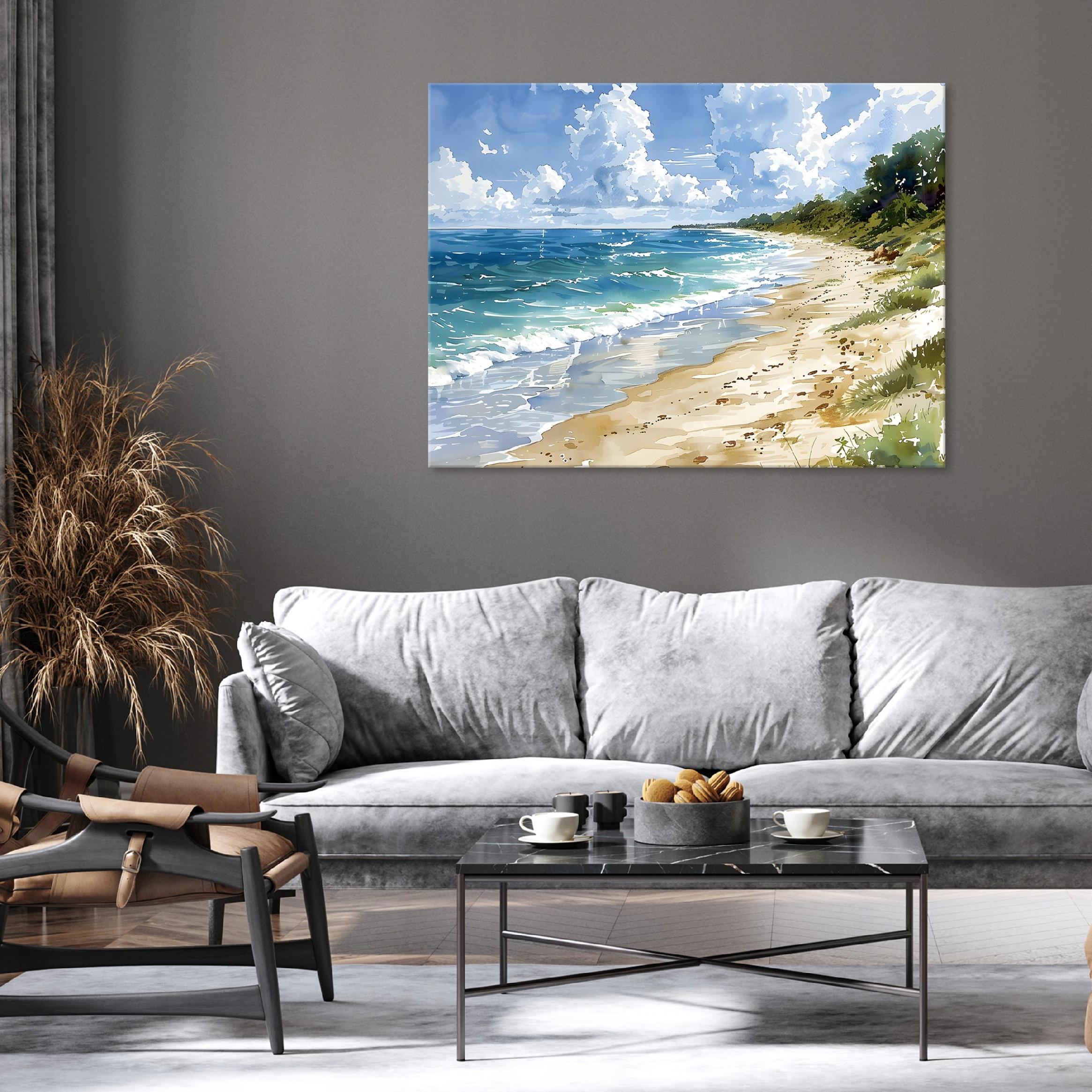 Painting of a beach and the sea, as if painted on canvas, for a wall, bedroom, or living room, 40x30