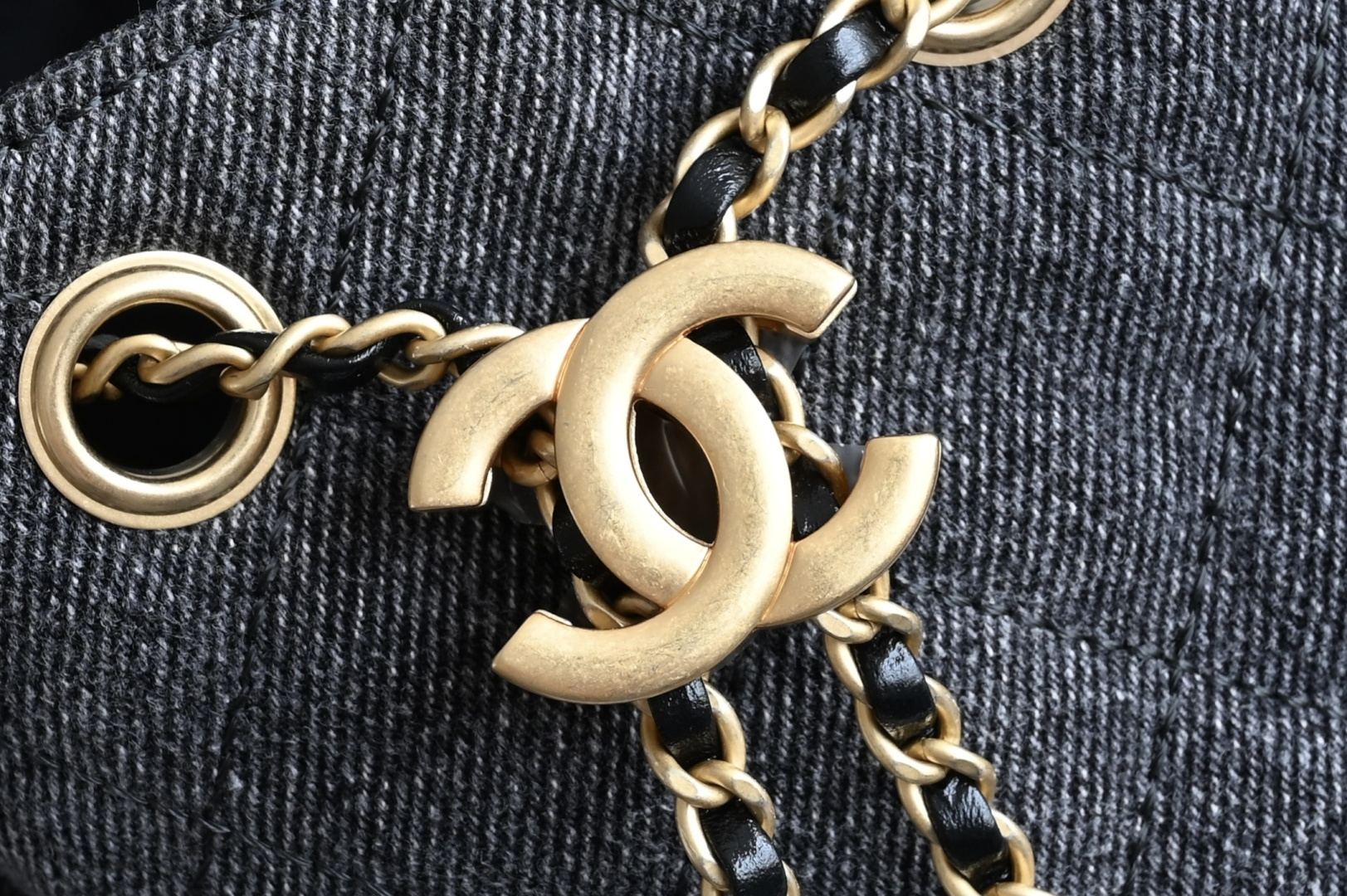 25 Mini Handbag (AS5631) in Black Washed Denim with Antique Gold-Tone Hardware - Mocuir