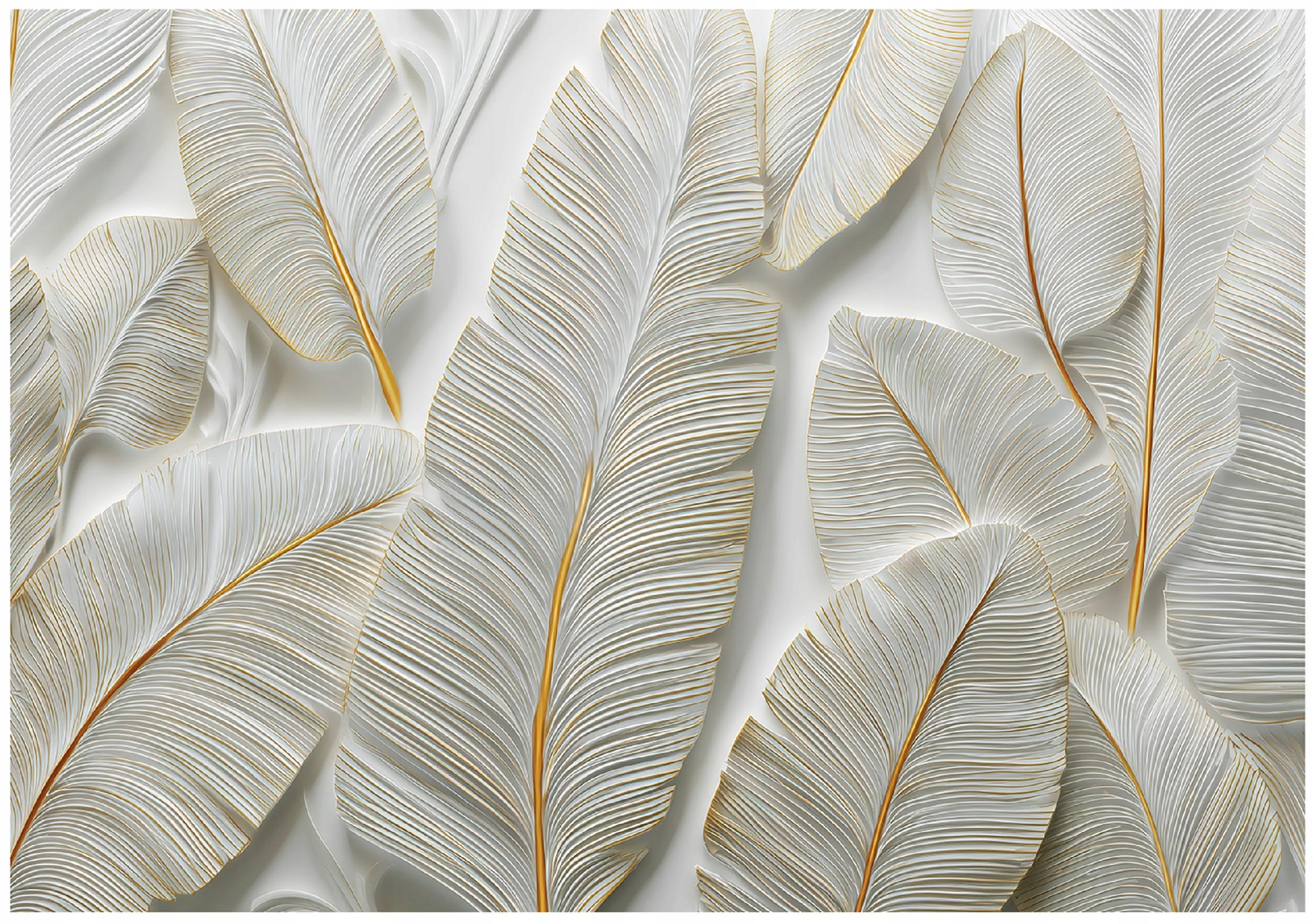 Abstract feather wall mural, gold, bedroom, living room, non-woven wallpaper