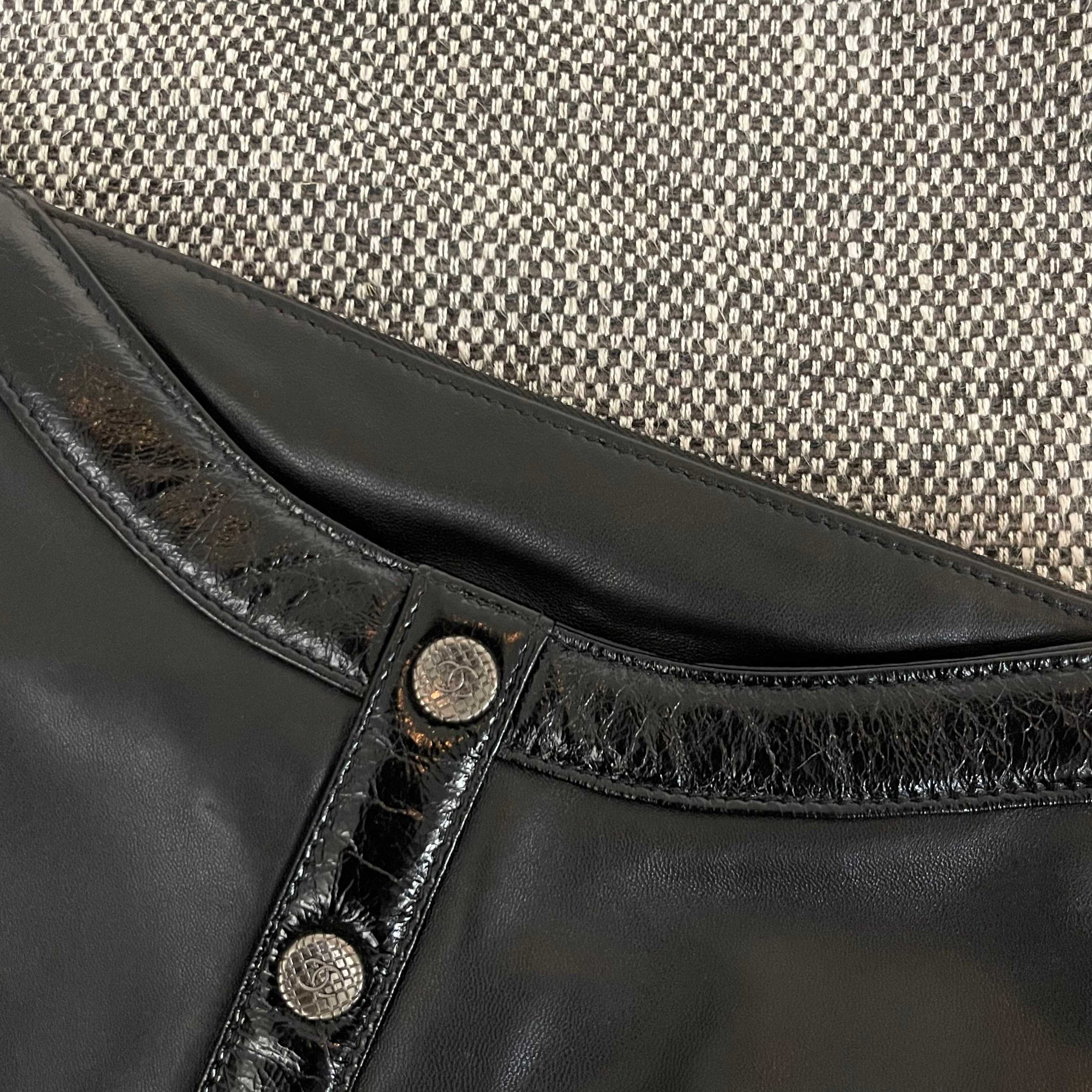 Vintage Black Lambskin Girl Chanel Jacket-Style Tote Bag with Silver-Tone Hardware - Mocuir