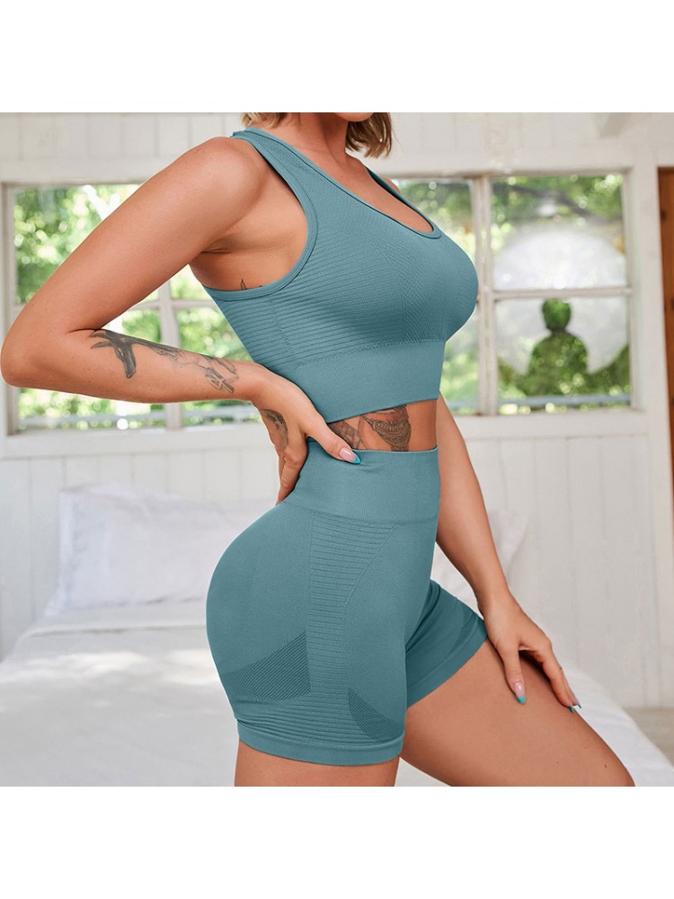 Solid Color Crewneck Skinny Yoga Sets