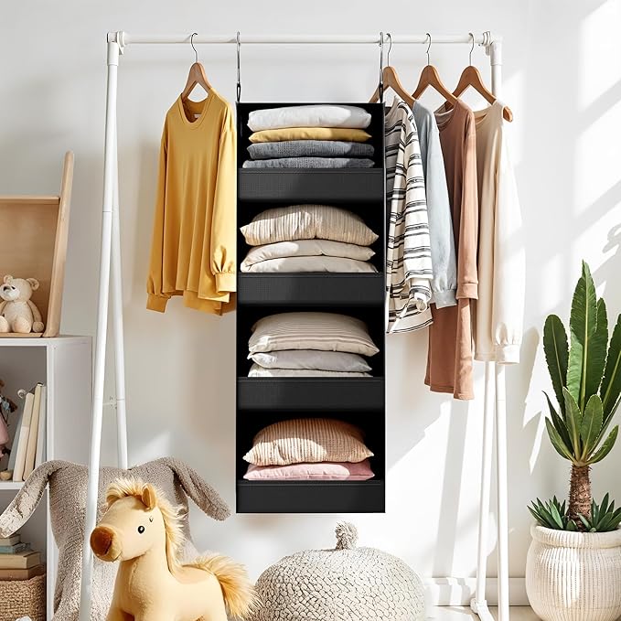 DIVIDERLY 4-Shelf Hanging Organizer, Wall Mount, Fabric, 1-Pack