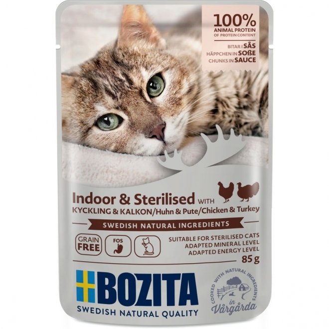 Bozita Indoor & Sterilised kylling og kalkun i saus, 85 g