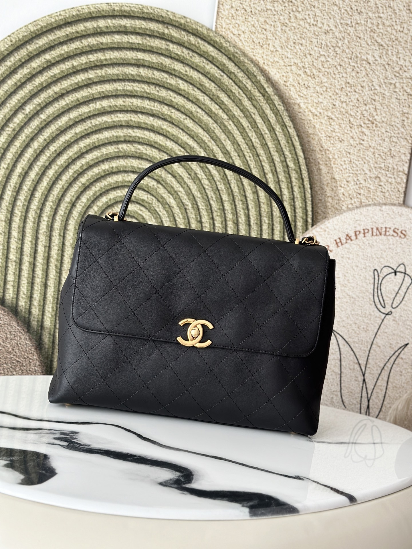 Black Calfskin Quilted Kelly Top-Handle Bag (Classic Style) - Mocuir