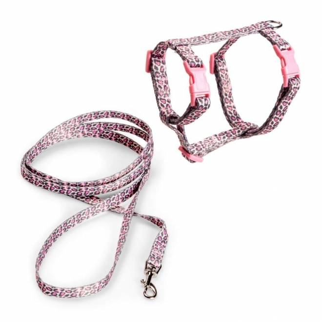Basic Kattesele + Bånd Rosa Leopard