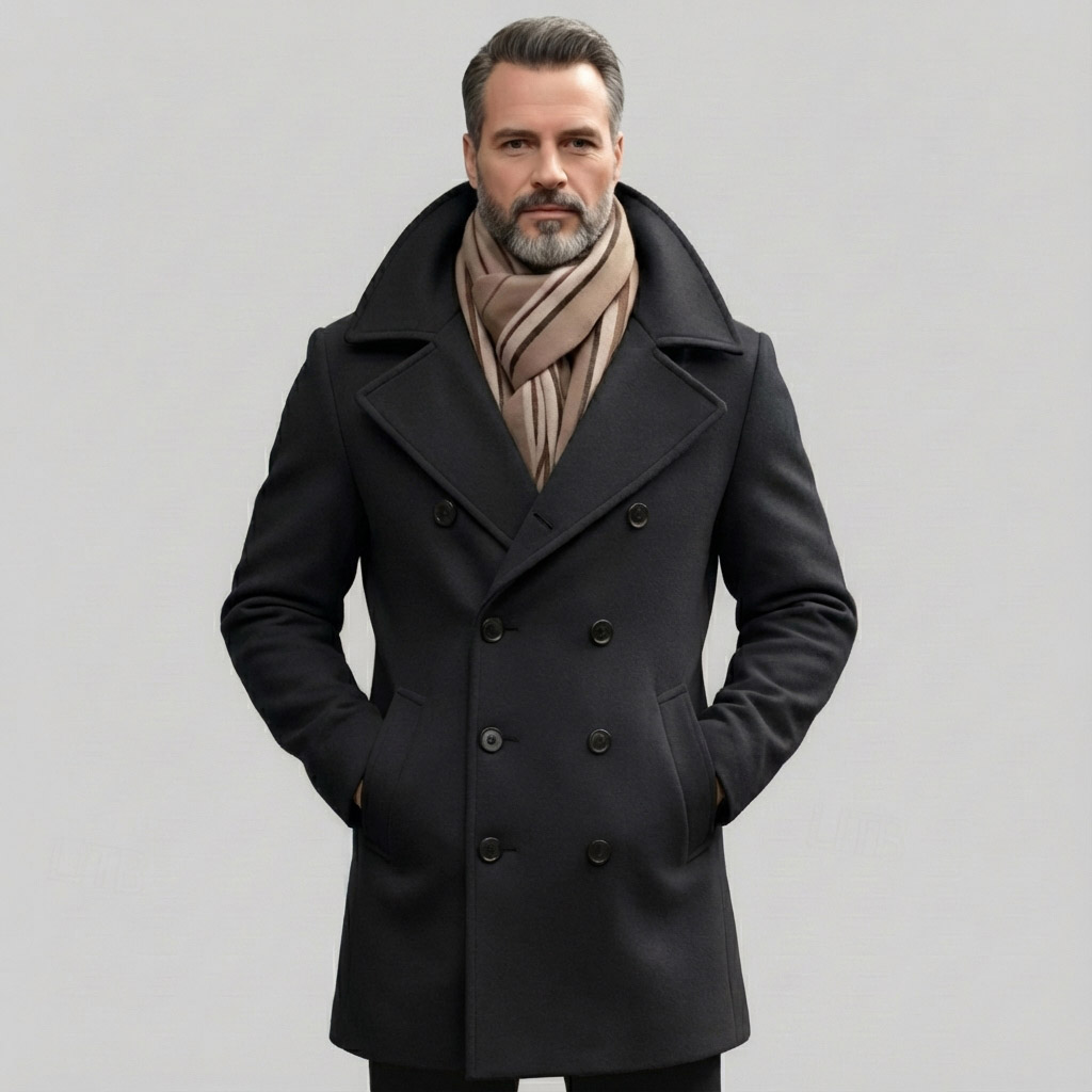 Men's Business Casual Lapel Collar Double Breasted Long Sleeve Pocket Trench Coats