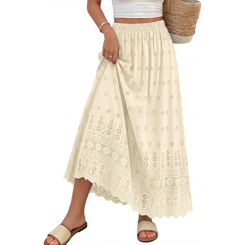 Women Summer Maxi Skirt Cute Elastic High Waist