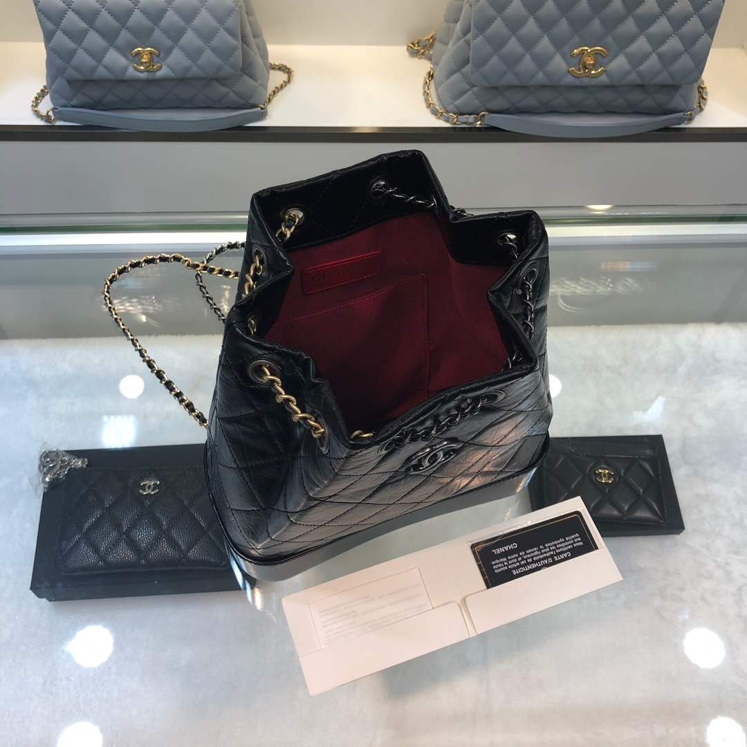 Gabrielle Small Quilted Aged Calfskin Backpack in Black - Mocuir