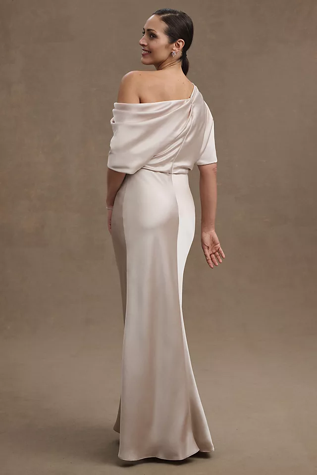 Sophisticated Off-Shoulder Satin Column Gown NEUTRAL