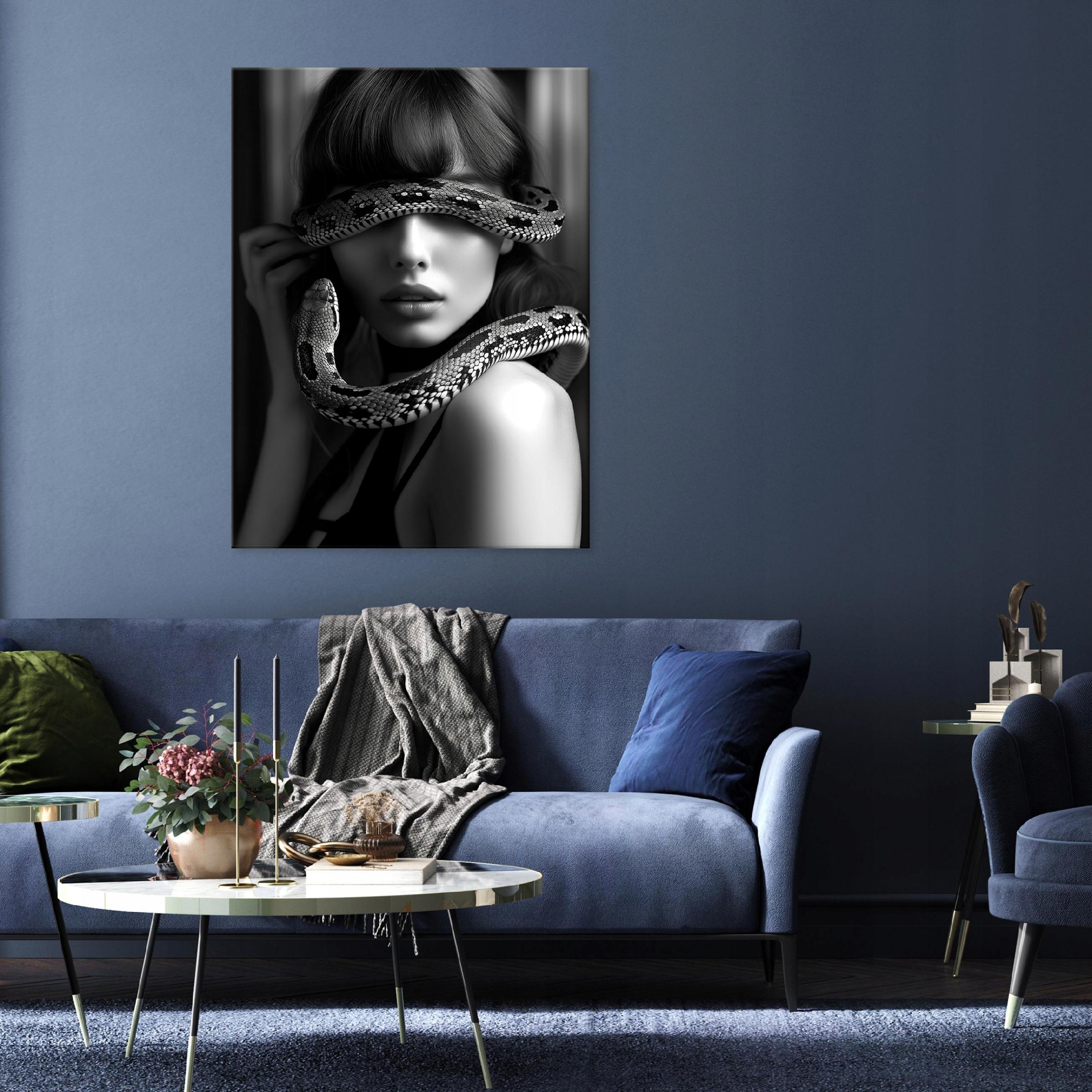 Canvas painting on the wall, black and white woman snake for the bedroom or living room, 40x30