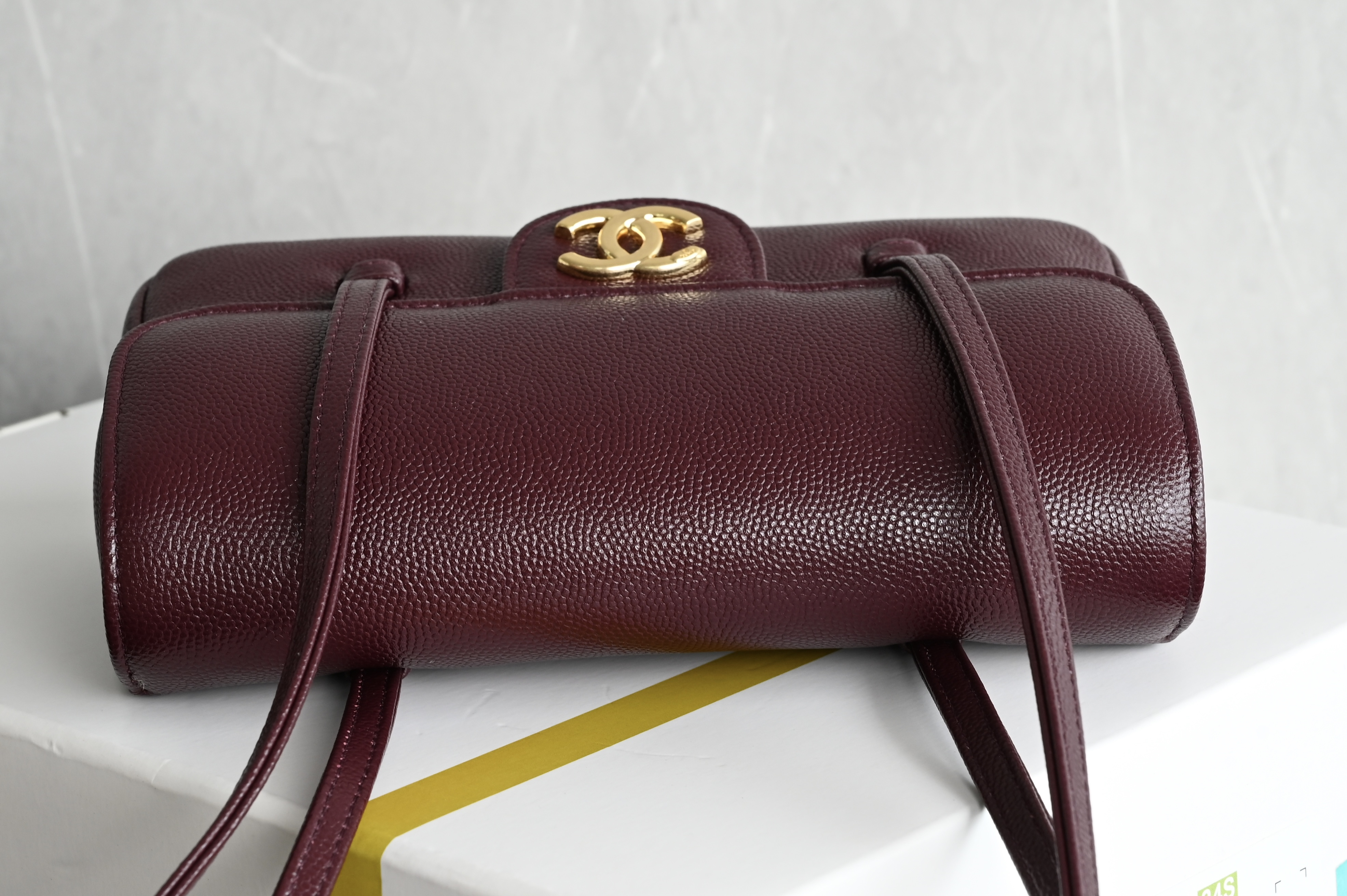 Preppy Coco Small Flap Bag in Burgundy Caviar Leather - Mocuir