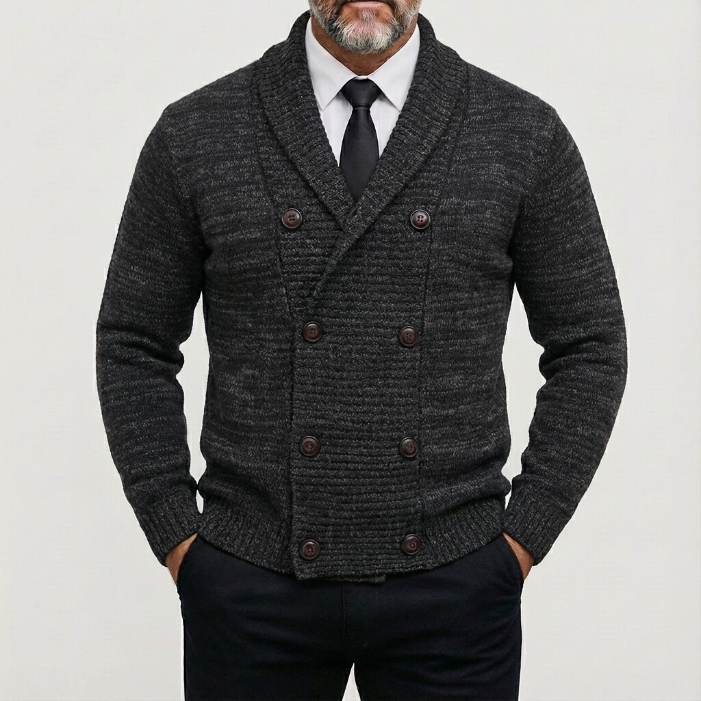 Men's Casual Solid V Neck Double Breasted Long Sleeve Striped Pattern Knit Cardigans