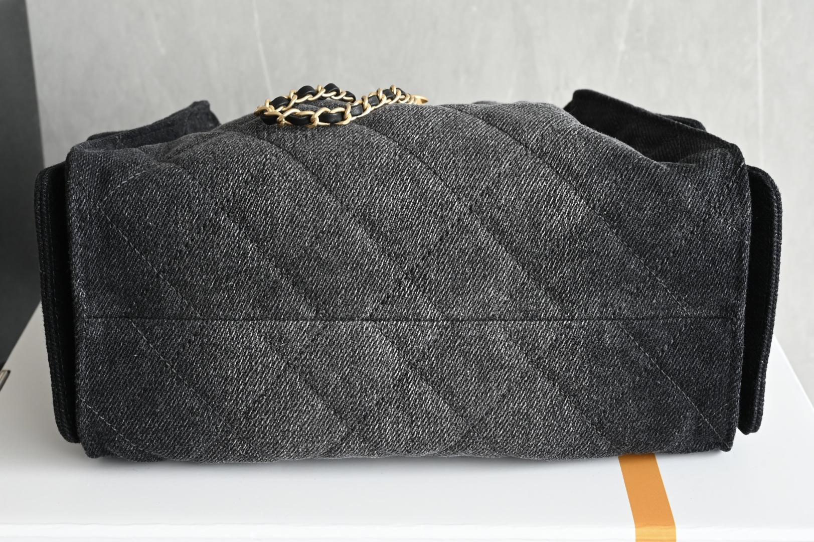 25 Mini Handbag (AS5631) in Black Washed Denim with Antique Gold-Tone Hardware - Mocuir