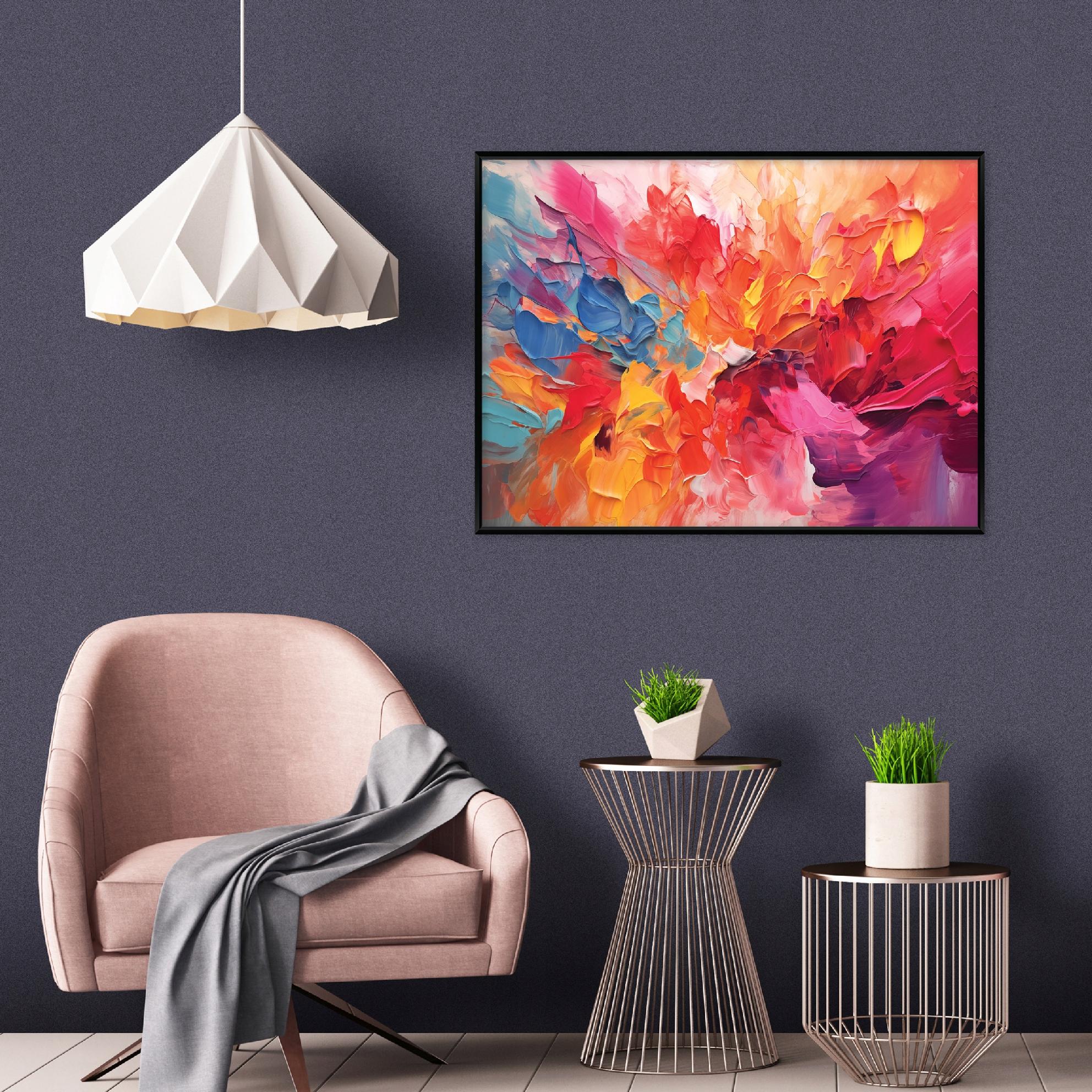 Black-framed painting on canvas, abstract watercolor, living room, bedroom, 60x40