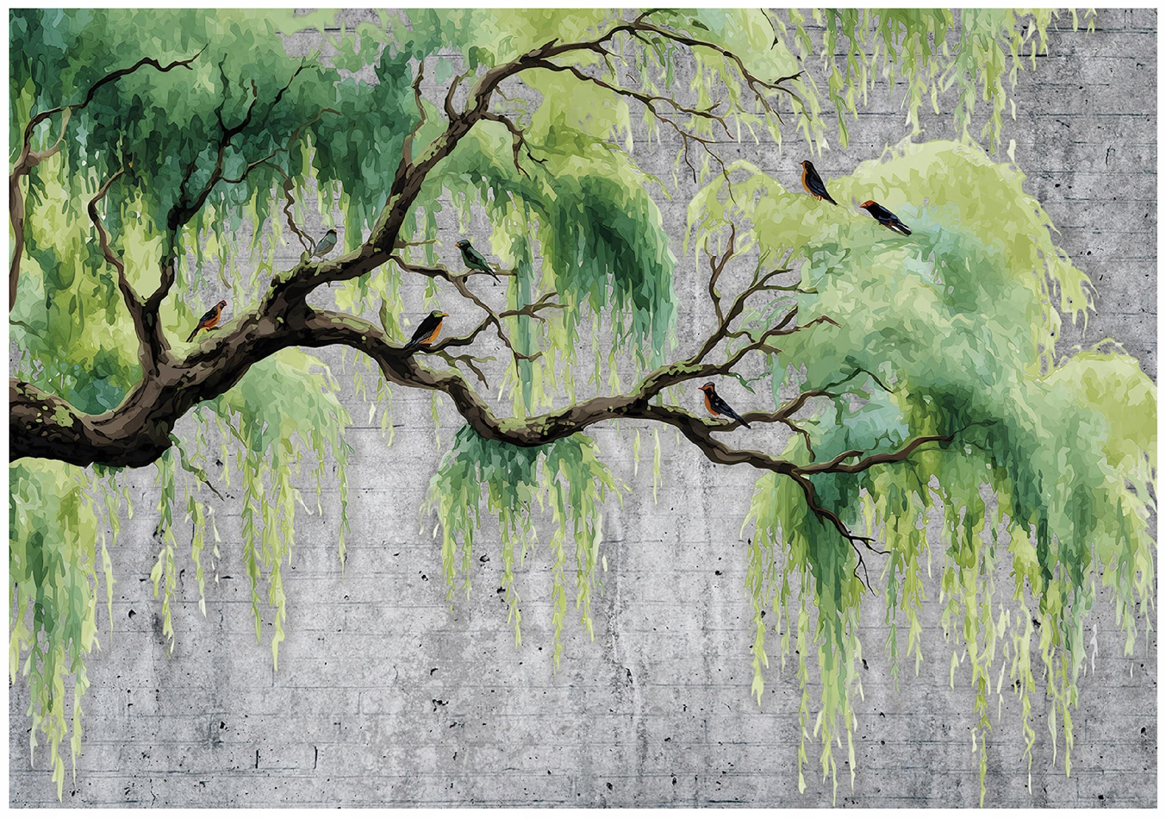 Concrete tree wall mural, green, bedroom, living room, non-woven wallpaper,