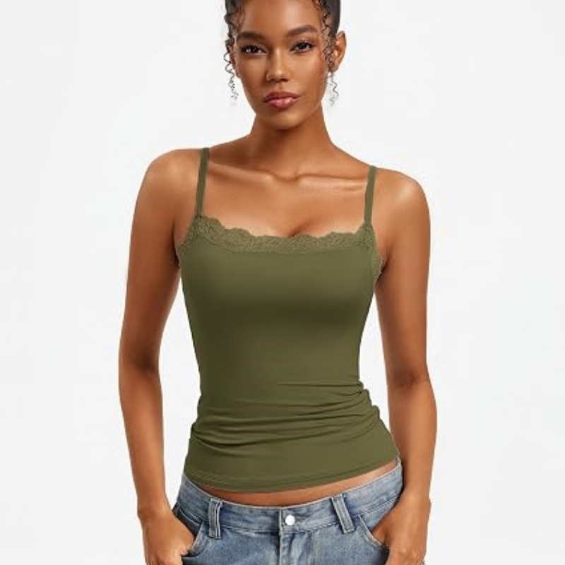 Women's Lace Trim Tank Tops Square Neck Camisole Going Out Top Slim Fit 2026 Trendy Summer