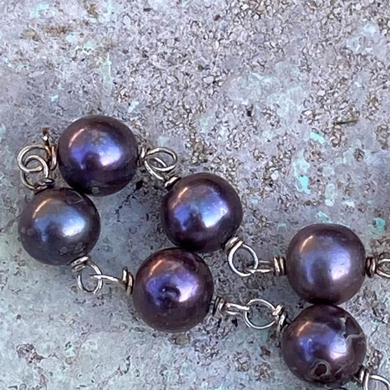 Black Freshwater Pearl Bracelet in Sterling Silver