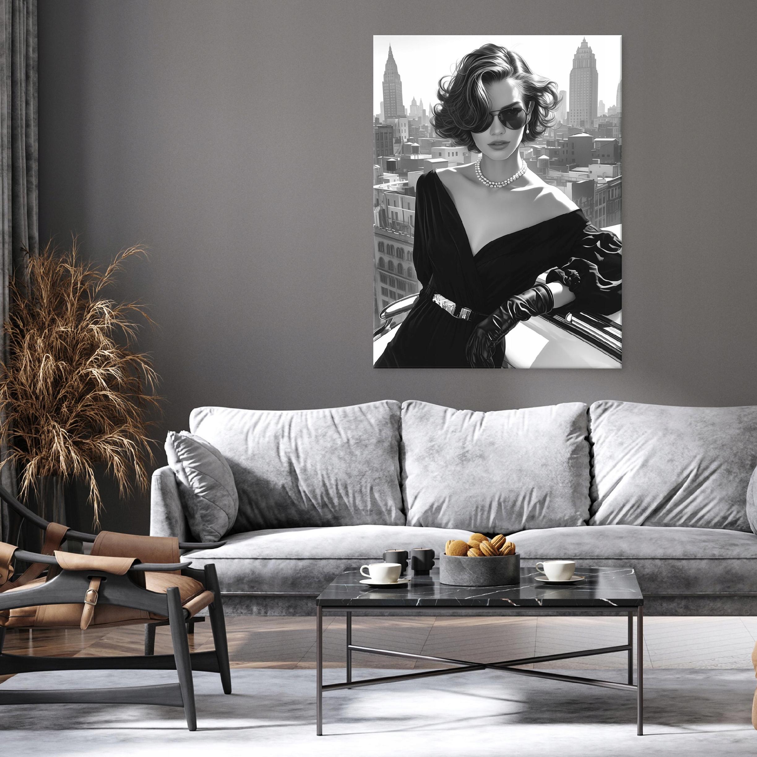 Black and white modern woman painting on canvas for bedroom or living room, 40x30