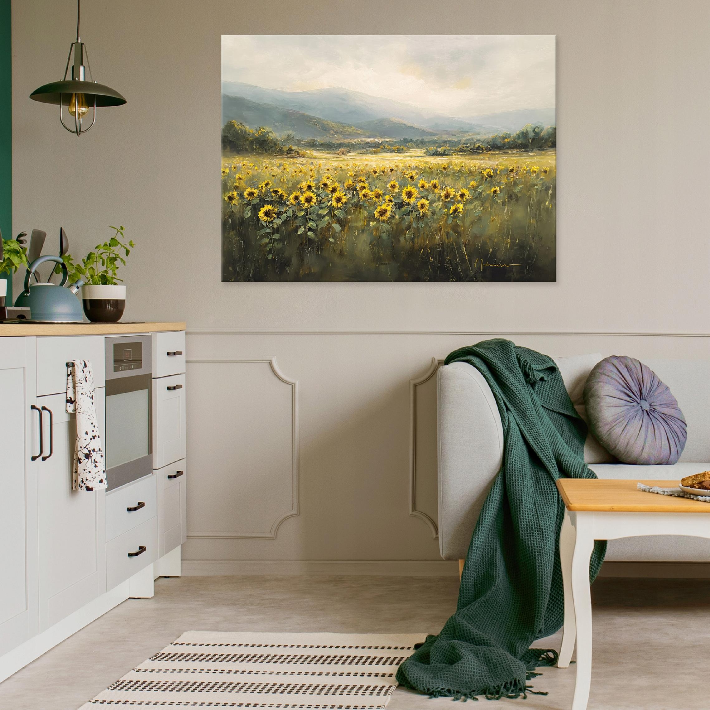 Sunflowers meadow painting for bedroom, living room, kitchen on canvas 40x30