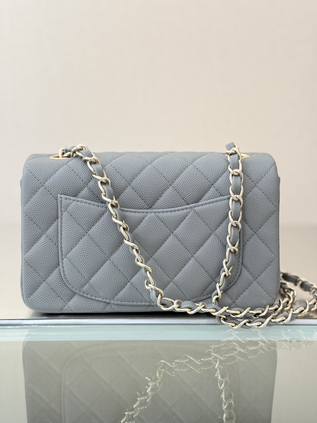 Mini Classic Flap Handbag（Light Gray-Blue） - Mocuir