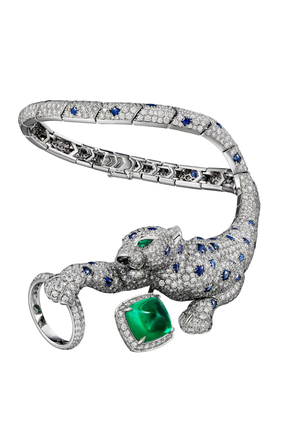 Leopard-Themed Emerald Full Pave Open Bangle