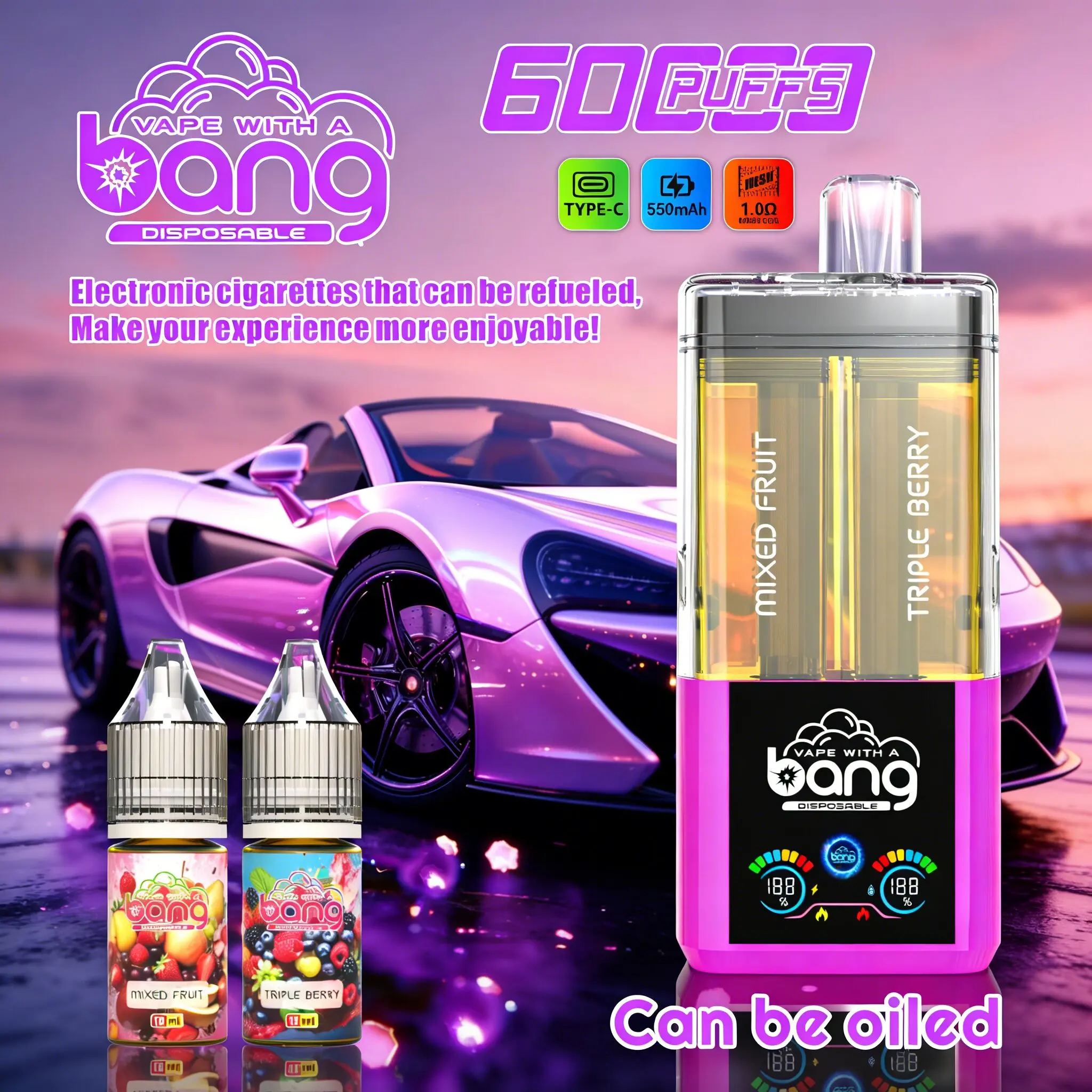 【New Arrive】Bang 60K 60000 Puffs Dual Flavors Rechargeable Original Refillable Oil Vape