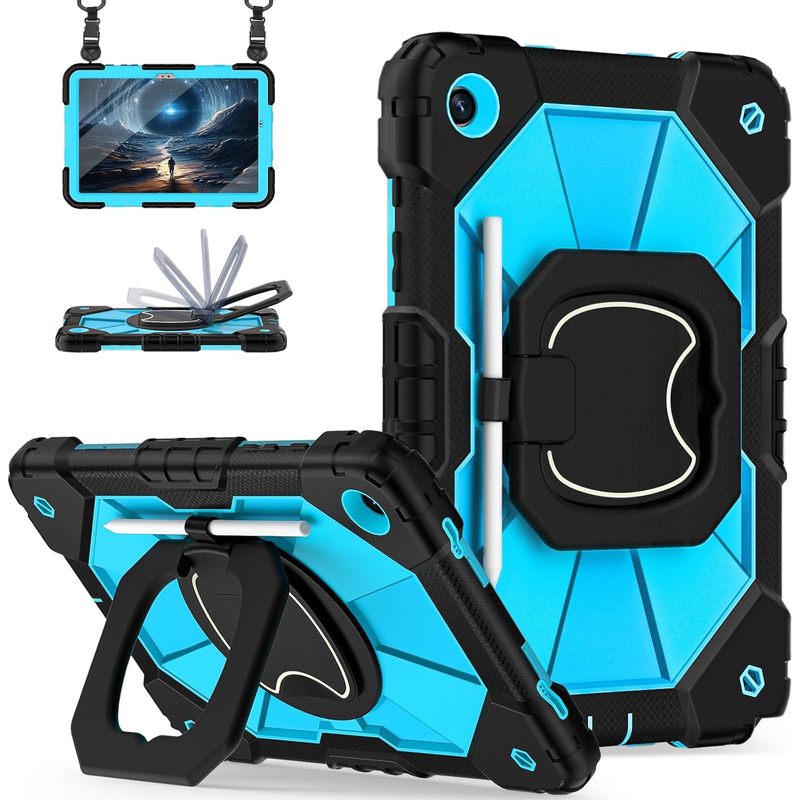 Scnioy for A11+ Plus / A9+ Case 11 Inch, Rugged Case for Samsung Galaxy A9 Plus/A11+ Tablet with Screen Protector 360 Rotating Stand Shoulder Strap Pen Holder 2025/2023 Model, Black Blue