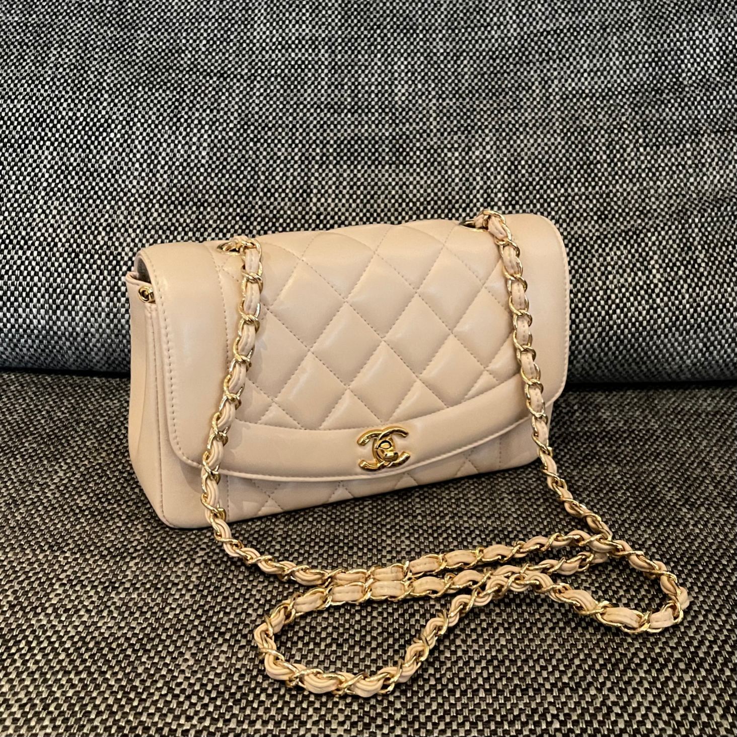 Vintage Diana Nude Pink Quilted Lambskin Flap Bag with Gold-Tone Hardware - Mocuir