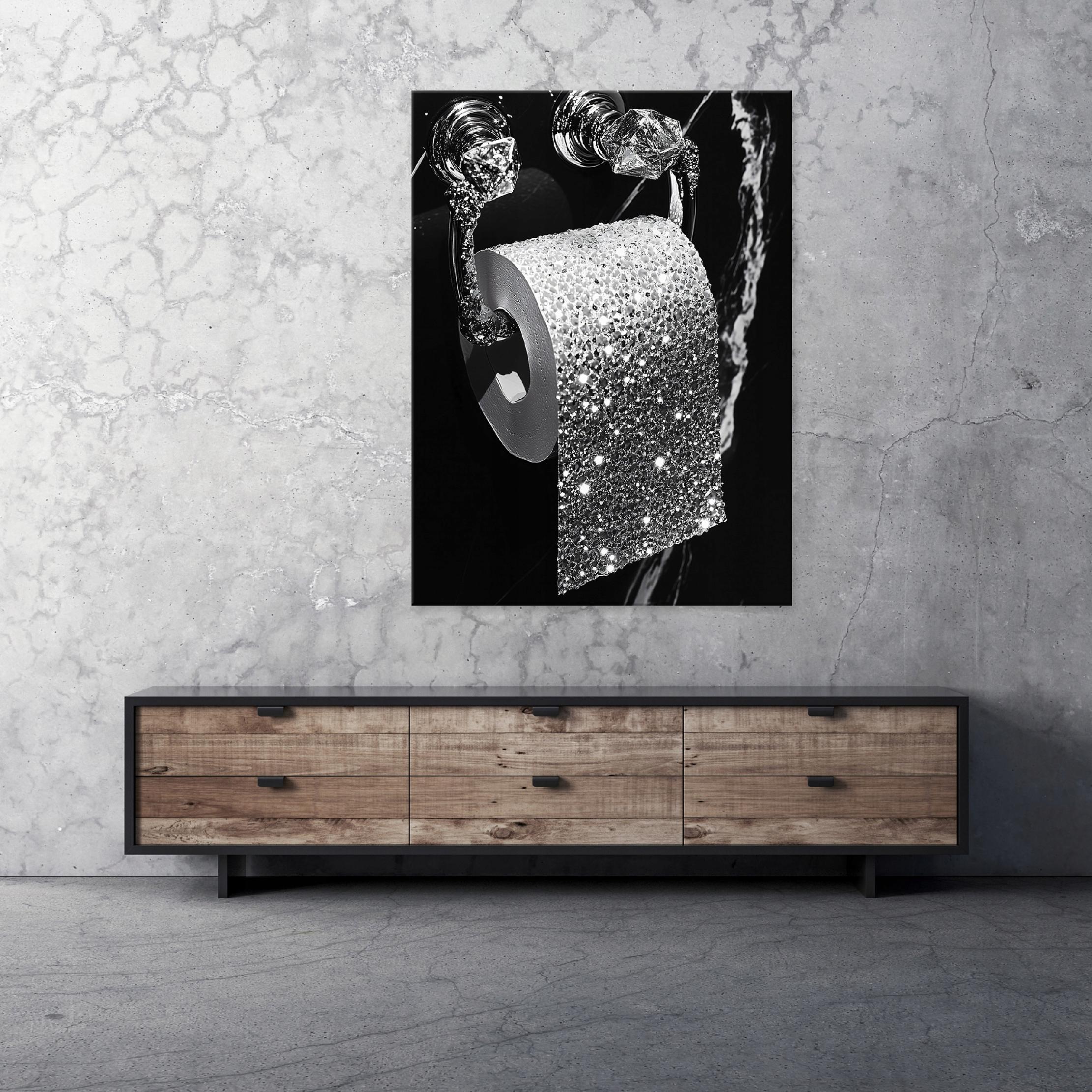 Picture for the bathroom or toilet, silver and black, modern style, on canvas, 40x30