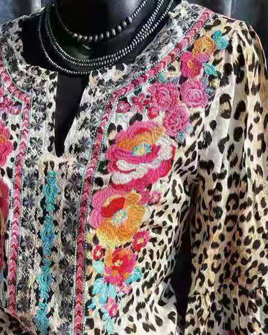 Women's Long Sleeve Floral Leopard Shirts & Tops