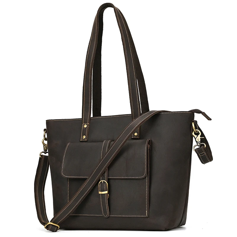 Genuine Leather Women's Tote Big Capacity Daily Business Handbag 14 inch PC Bag Female Large Travel Shoulder Message Bag