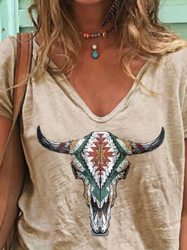 Western Vintage V-Neck Short Sleeve T-Shirt