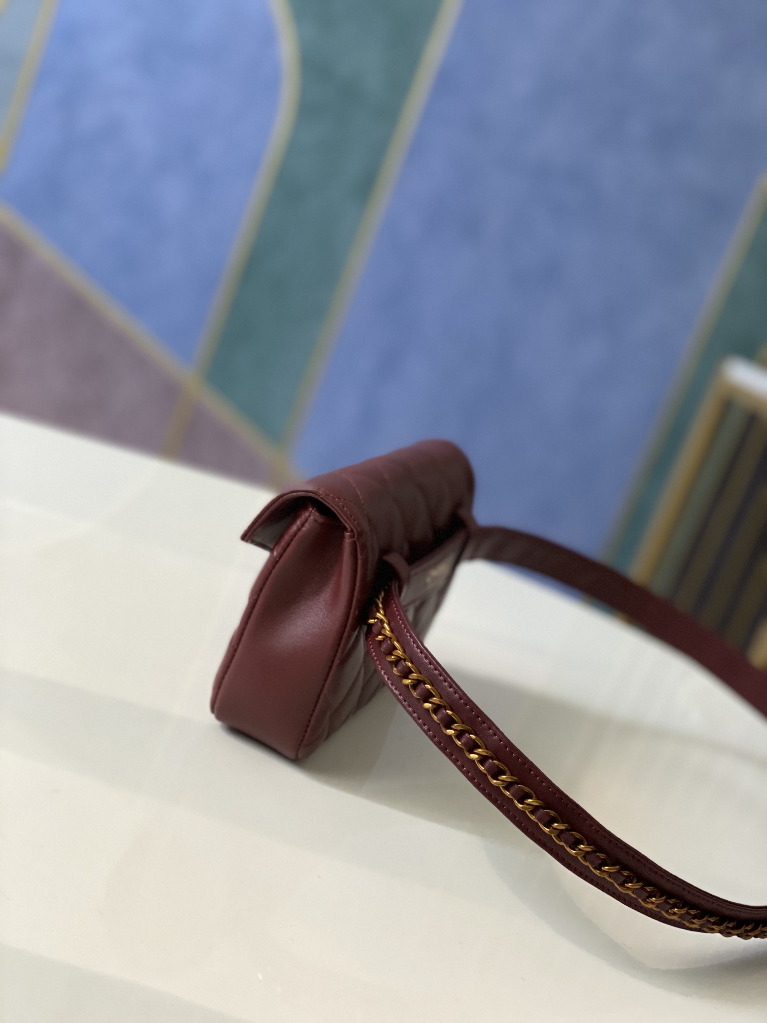 Classic Quilted Lambskin Waist Bag  Belt Bag in Burgundy with Vintage Gold-Tone Hardware - Mocuir