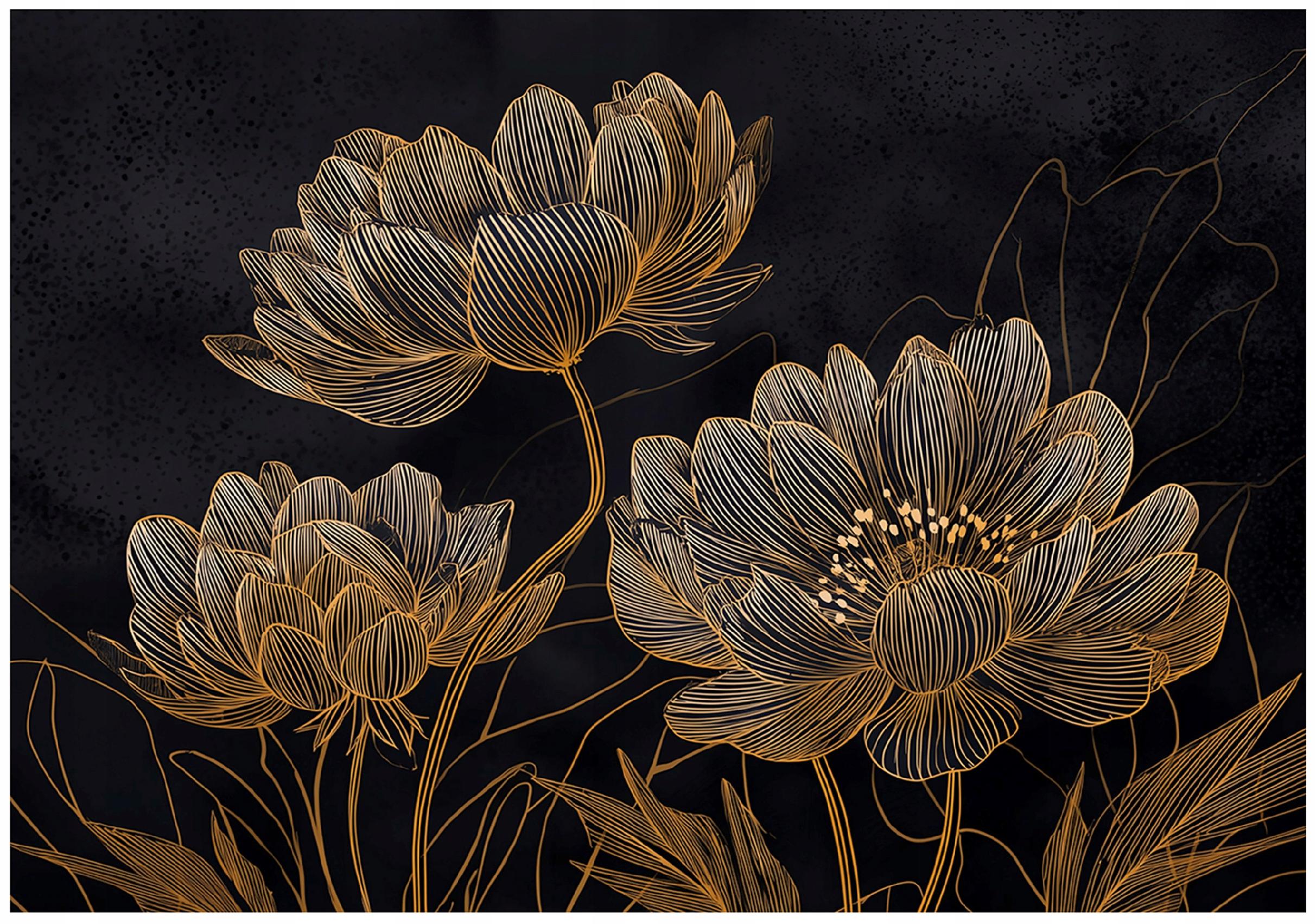 Abstract flowers wall mural, gold, bedroom, living room, non-woven wallpaper,