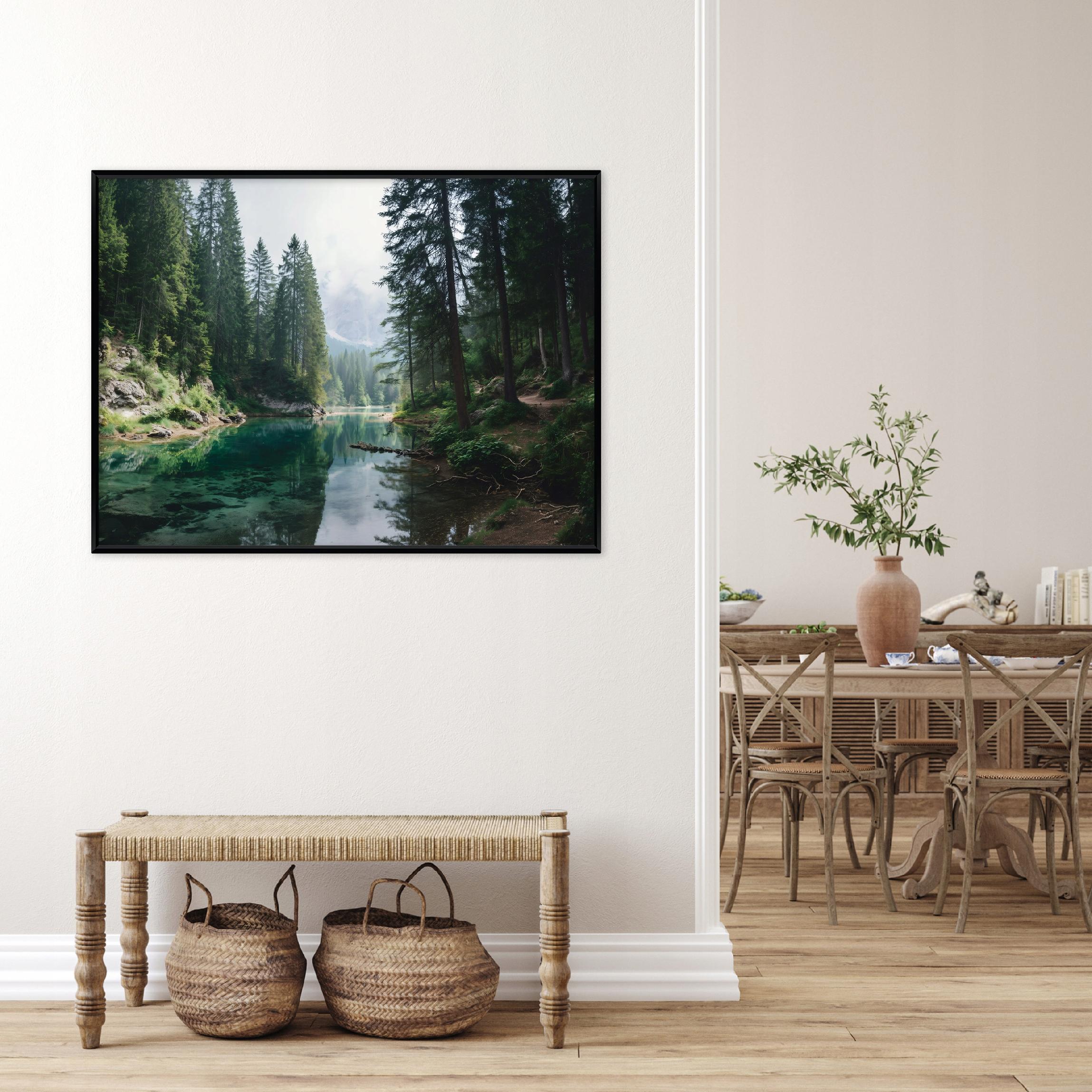 Black-framed canvas painting forest river nature living room bedroom 40x30