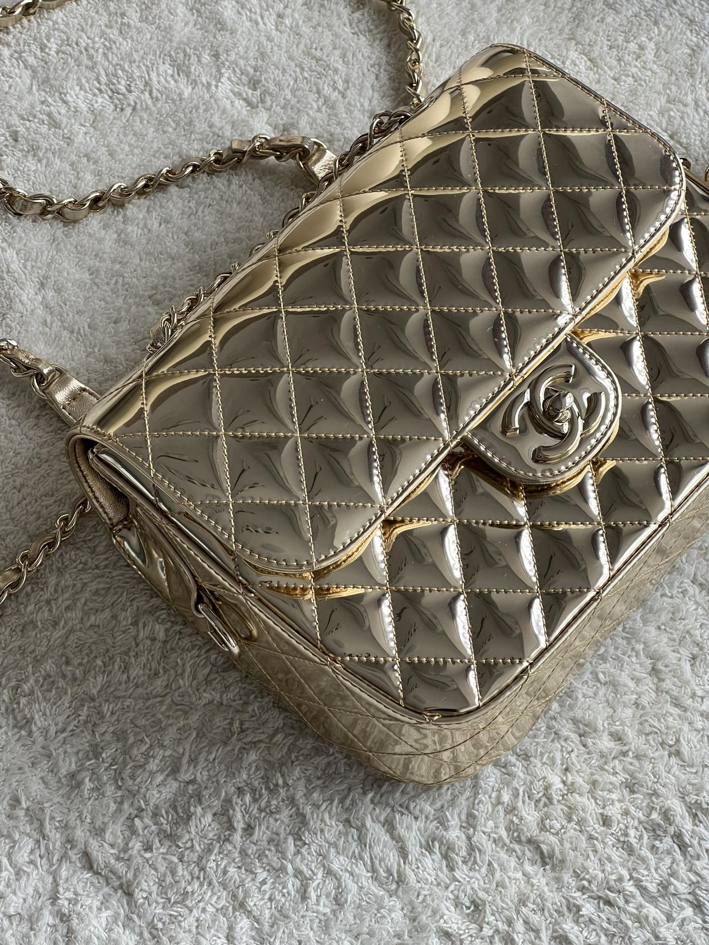 24C Mirror Calfskin Backpack & Star Coin Purse AS4649 in Metallic Gold with Light Gold-Tone Hardware - Mocuir