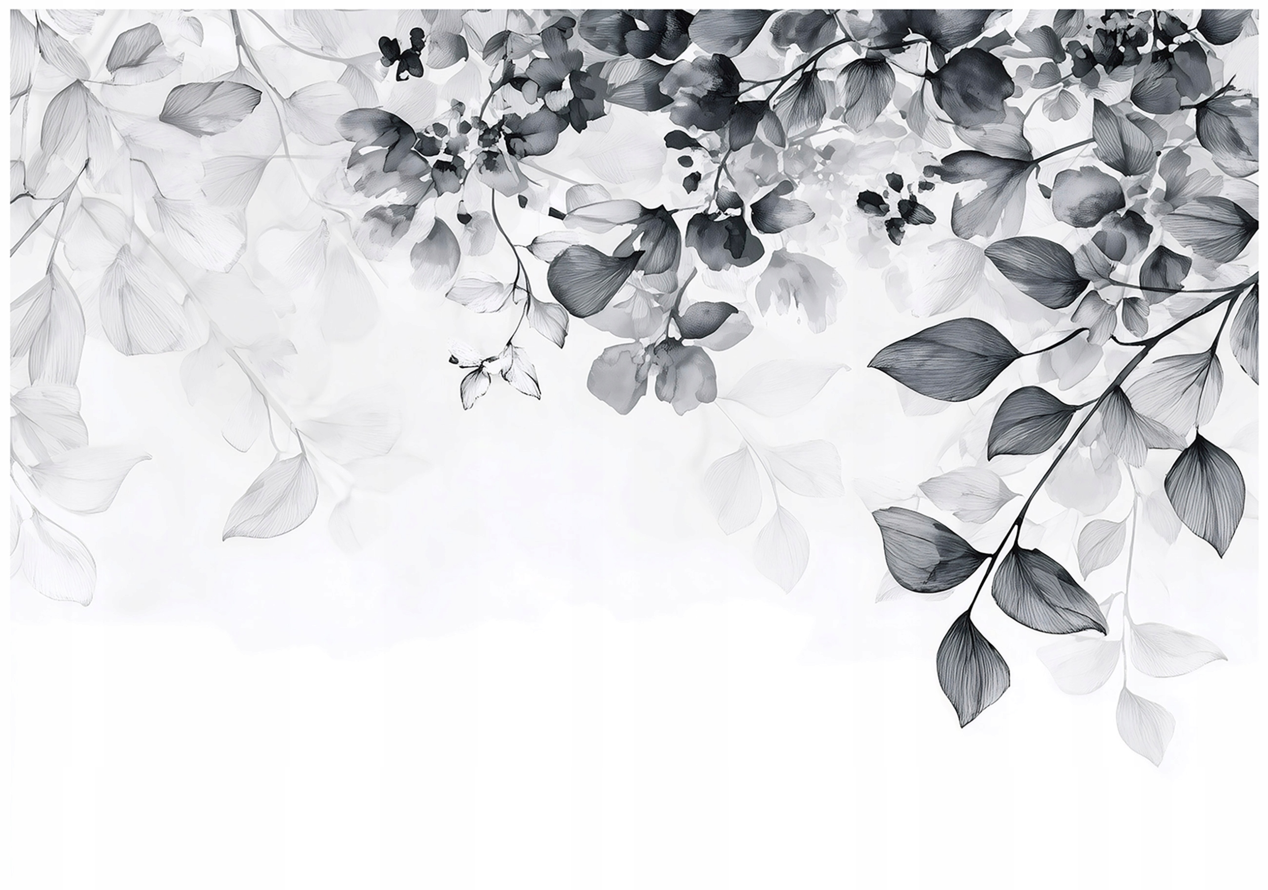 Black-and-white hanging leaves wall mural for the bedroom or living room