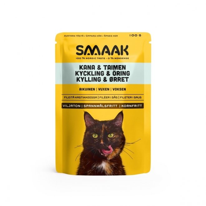 SMAAK Cat Adult kylling og ørret våtfôr, 100 g