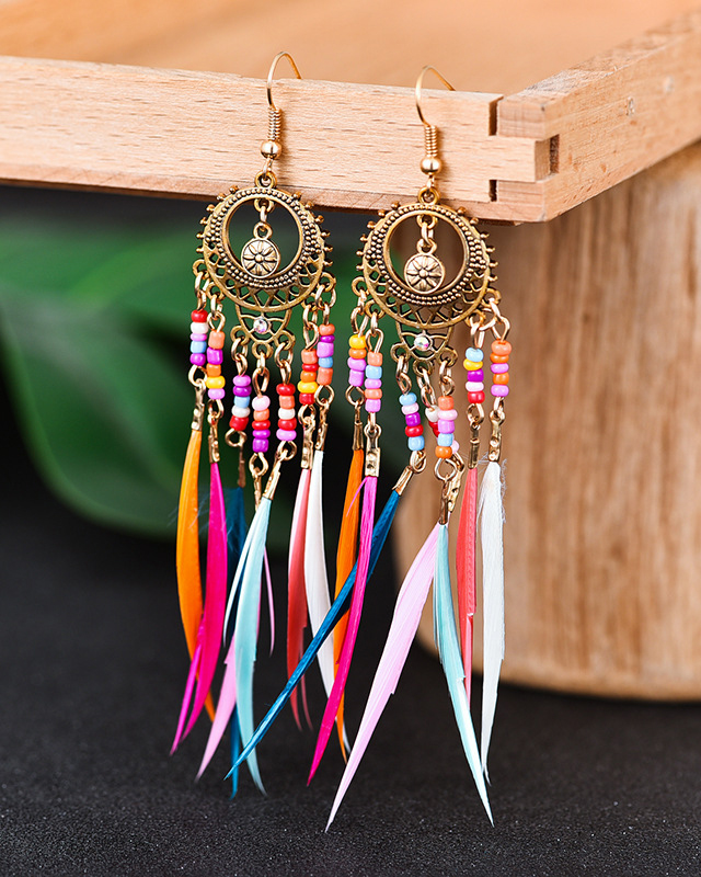 Retro Hollow Long Feather Earrings