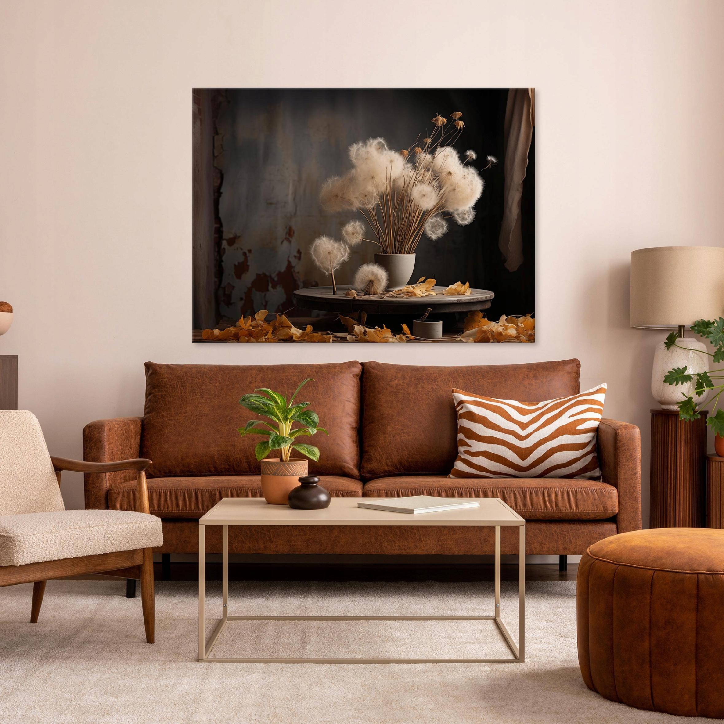 Painting of flowers in a vase, dandelions on canvas, wall, bedroom, living room, 40x30