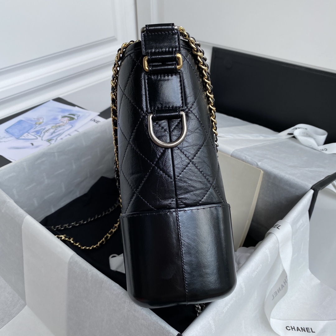 20S  Gabrielle  Medium Hobo Bag in Black Aged Calfskin with Gold & Silver Hardware (Model A93824) - Mocuir