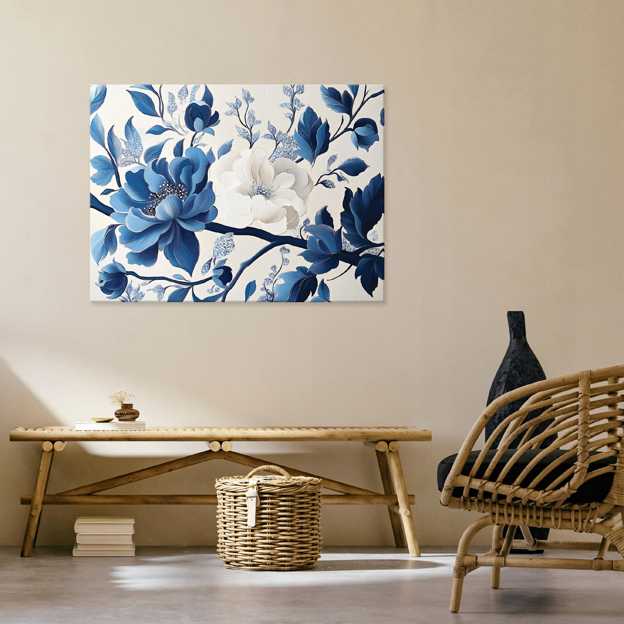 Canvas wall art with blue flowers for bedroom, living room, kitchen, 40x30