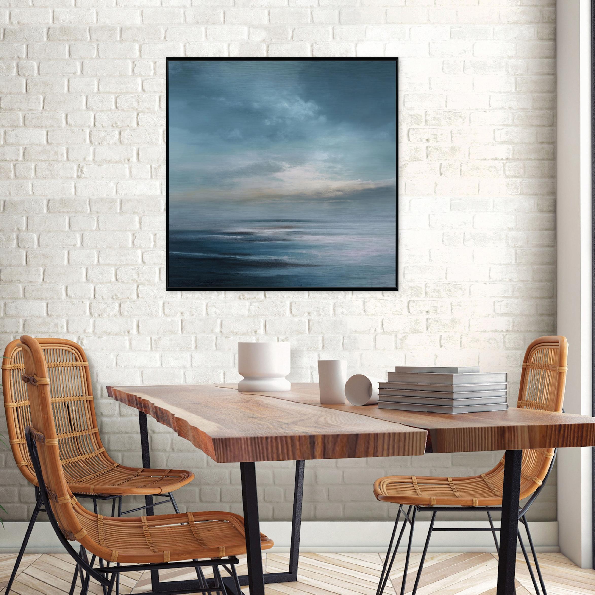 Picture in a black frame, metal sea abstraction, loft, living room, bedroom, 30x30