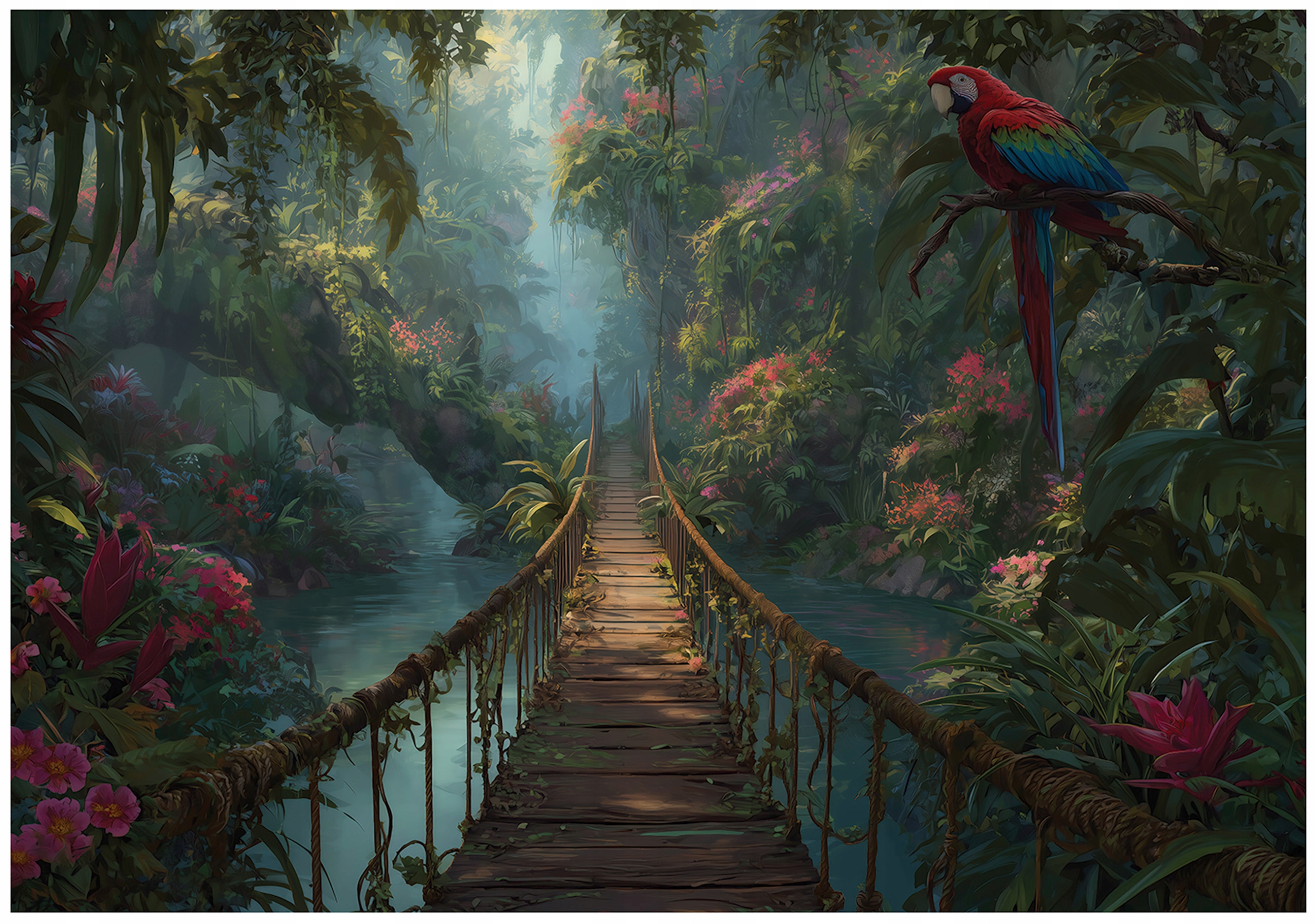Tropical Forest Jungle Wall Mural for Bedroom or Living Room, Non-Woven Wallpaper
