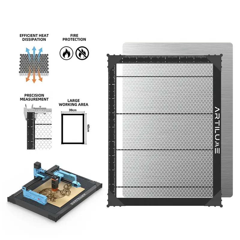 Artilume Honeycomb Aluminum Laser Bed - Fire Protection Engraving & Cutting Working Table, Fast Heat Dissipation, Cleaner Cuts, Compatible with Most Laser Engraving Machines