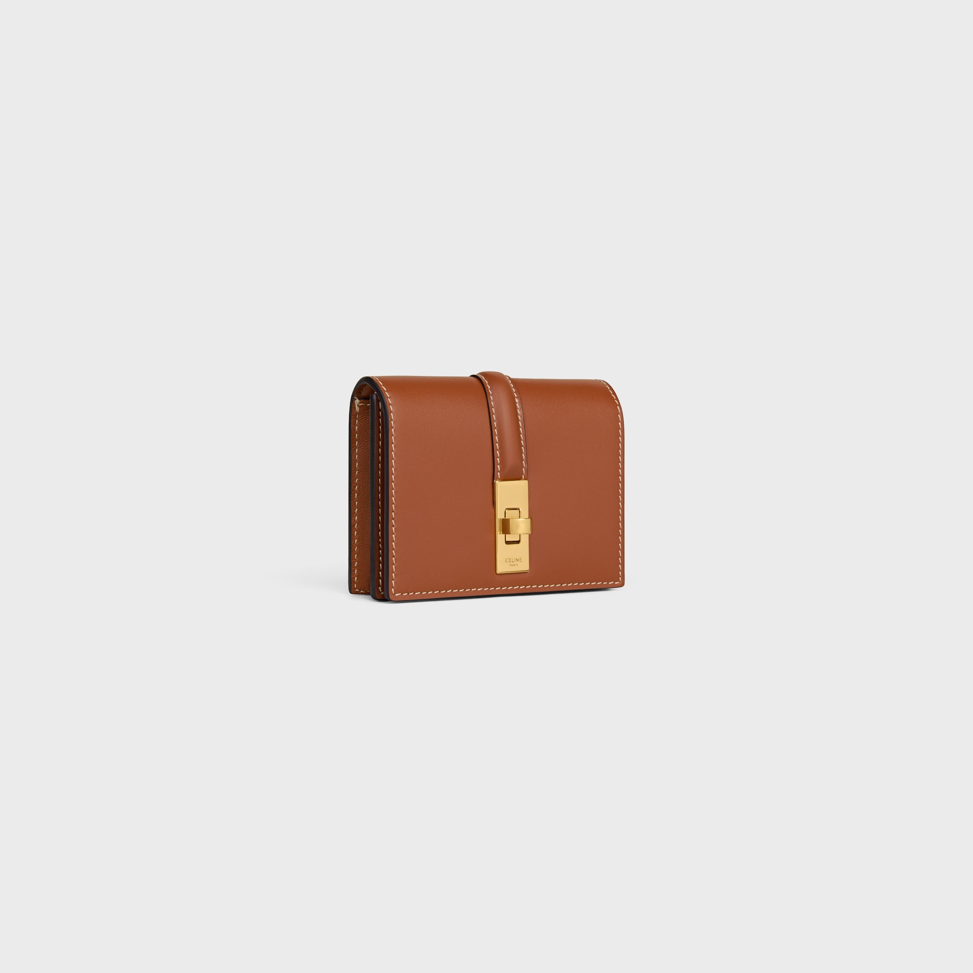 CARD HOLDER WITH FLAP 16 IN SATINATED CALFSKIN TAN