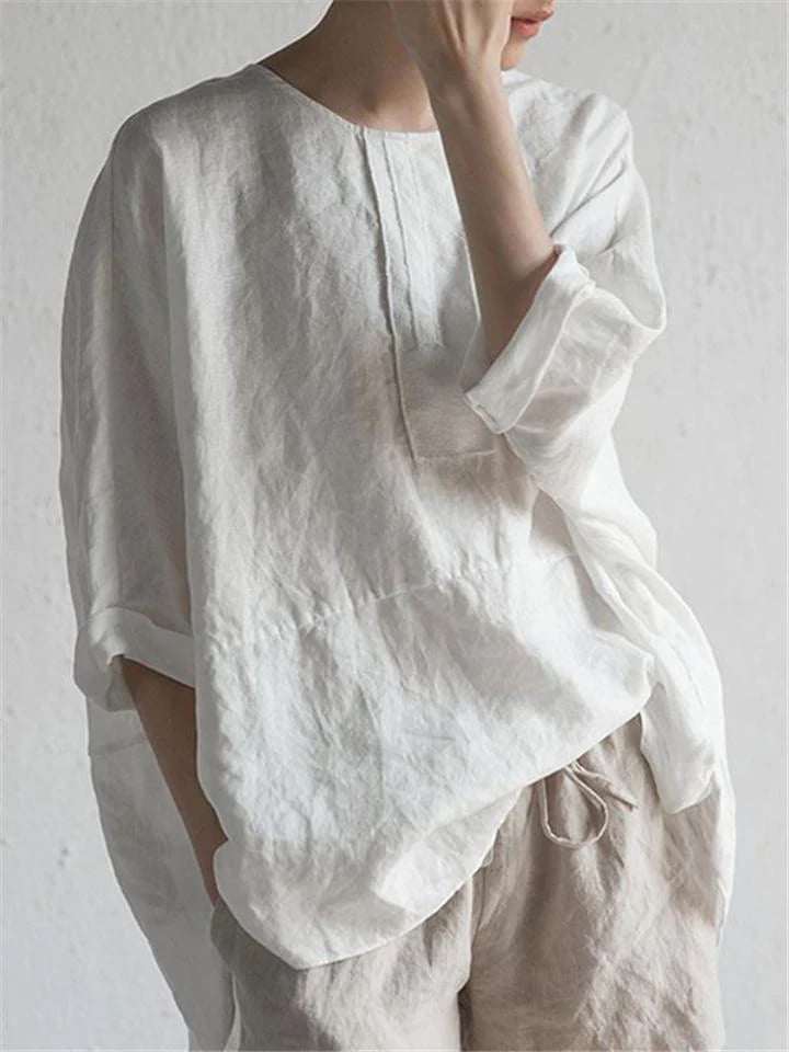 Cozy Crew Neck Half Sleeve Linen T-Shirt