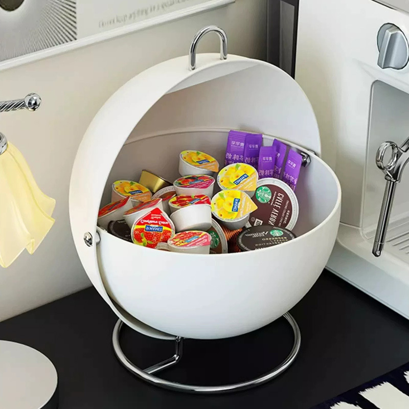 New round storage rack, porch living room desktop storage box, water bar coffee capsule snack storage box.