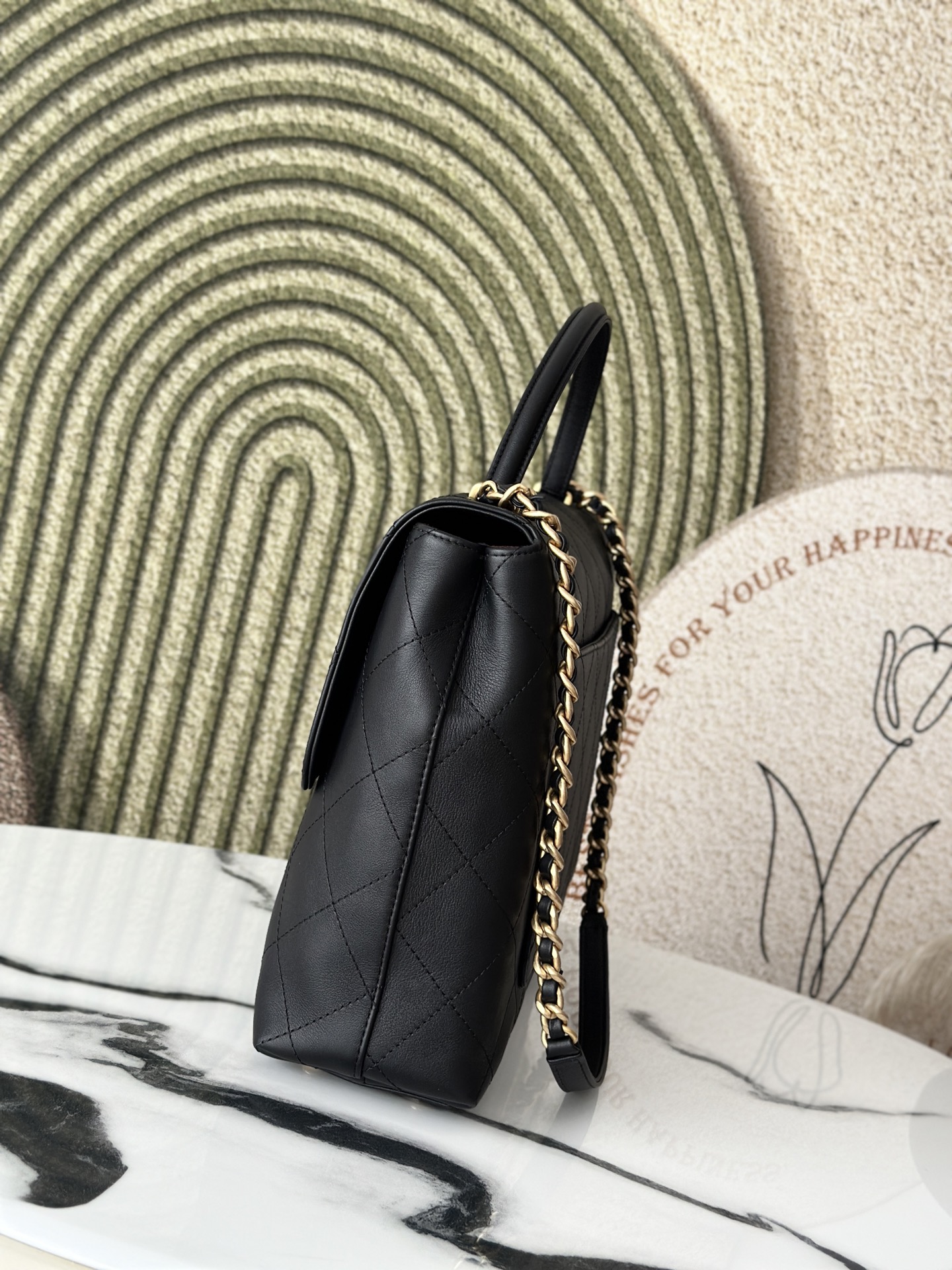 Black Calfskin Quilted Kelly Top-Handle Bag (Classic Style) - Mocuir