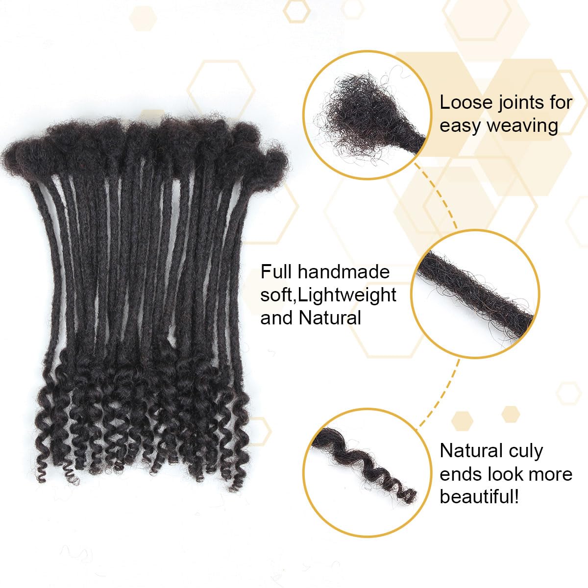 8 inch 30 Strands Loc Extensions Human Hair Curly Ends 0.4cm Width Dreadlock Extensions ，100% Permanent Human Hair Loc Extension with Curly Ends Natural Black Curly Locs